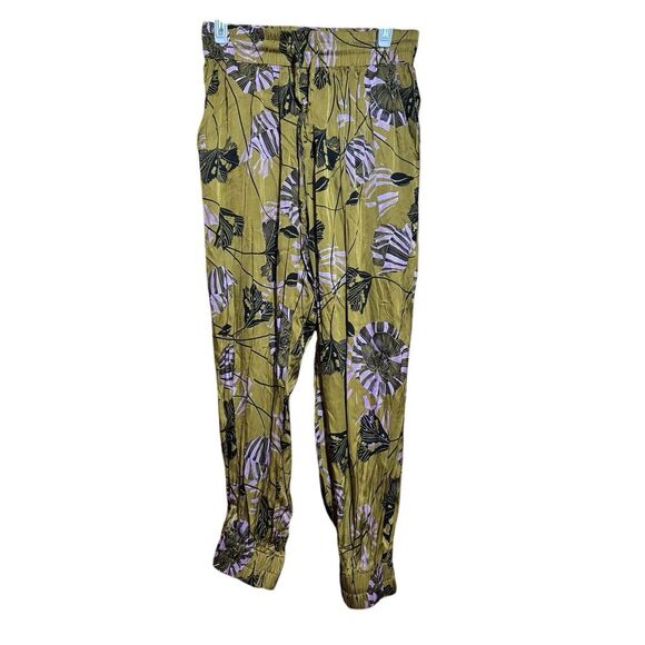 KARLIE Floral Sateen Joggers Womens Medium Multicolor Stretch Pants - Picture 1 of 7